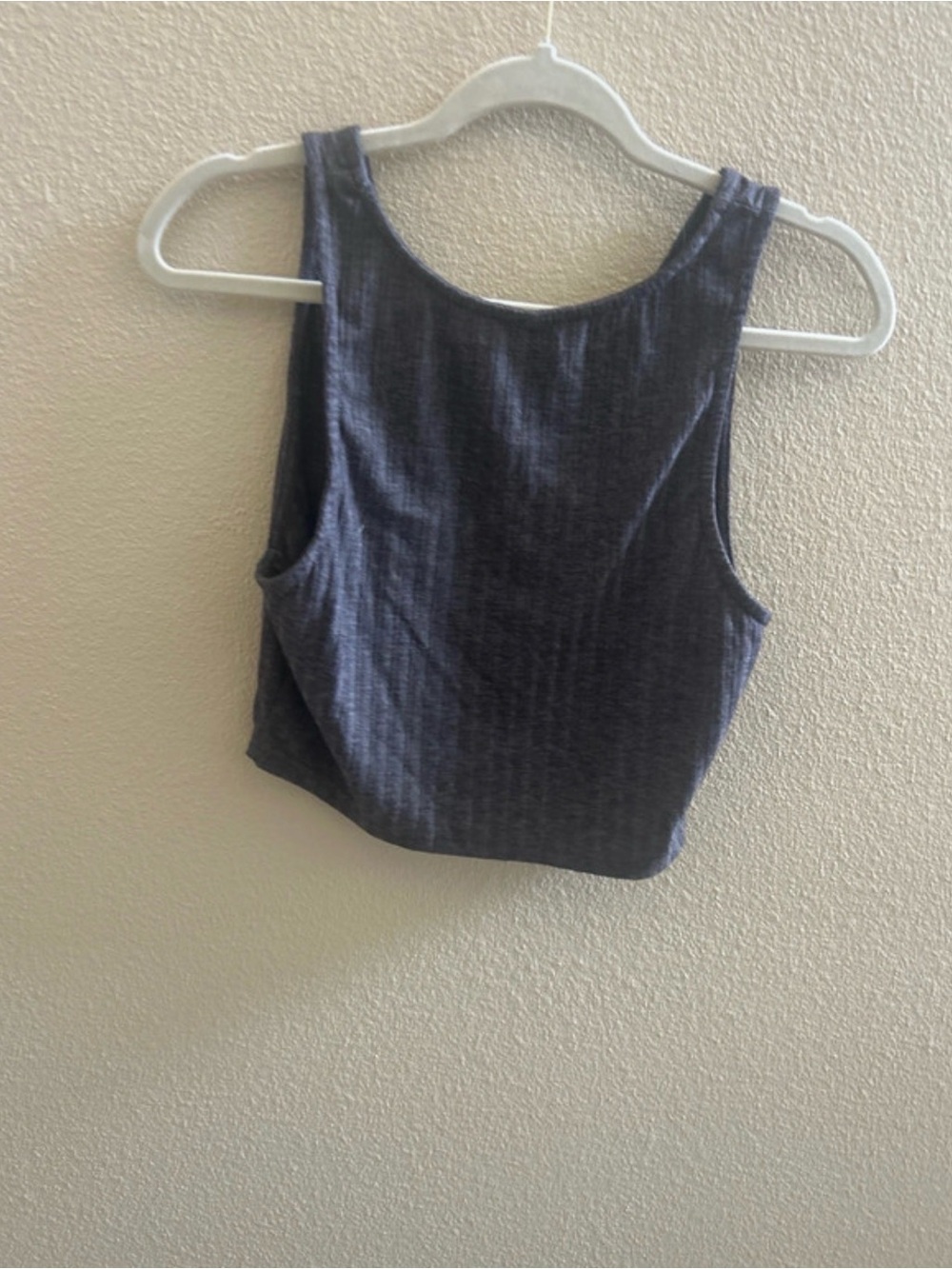 Ribbed Navy Crop Tank Top - Sleeveless Scoop Neck